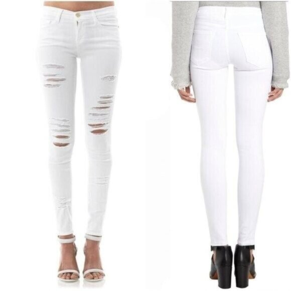 FRAME Distressed White Skinny de Jeanne Jeans - Picture 1 of 9